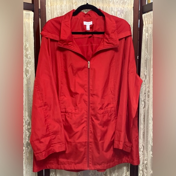 Susan Graver Jackets & Blazers - SUSAN GRAVER RED HOODED JACKET  WINDBREAKER - SZ XL